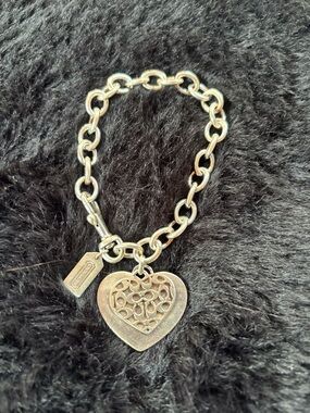 Coach Silver-Tone Heart Charm Link Bracelet